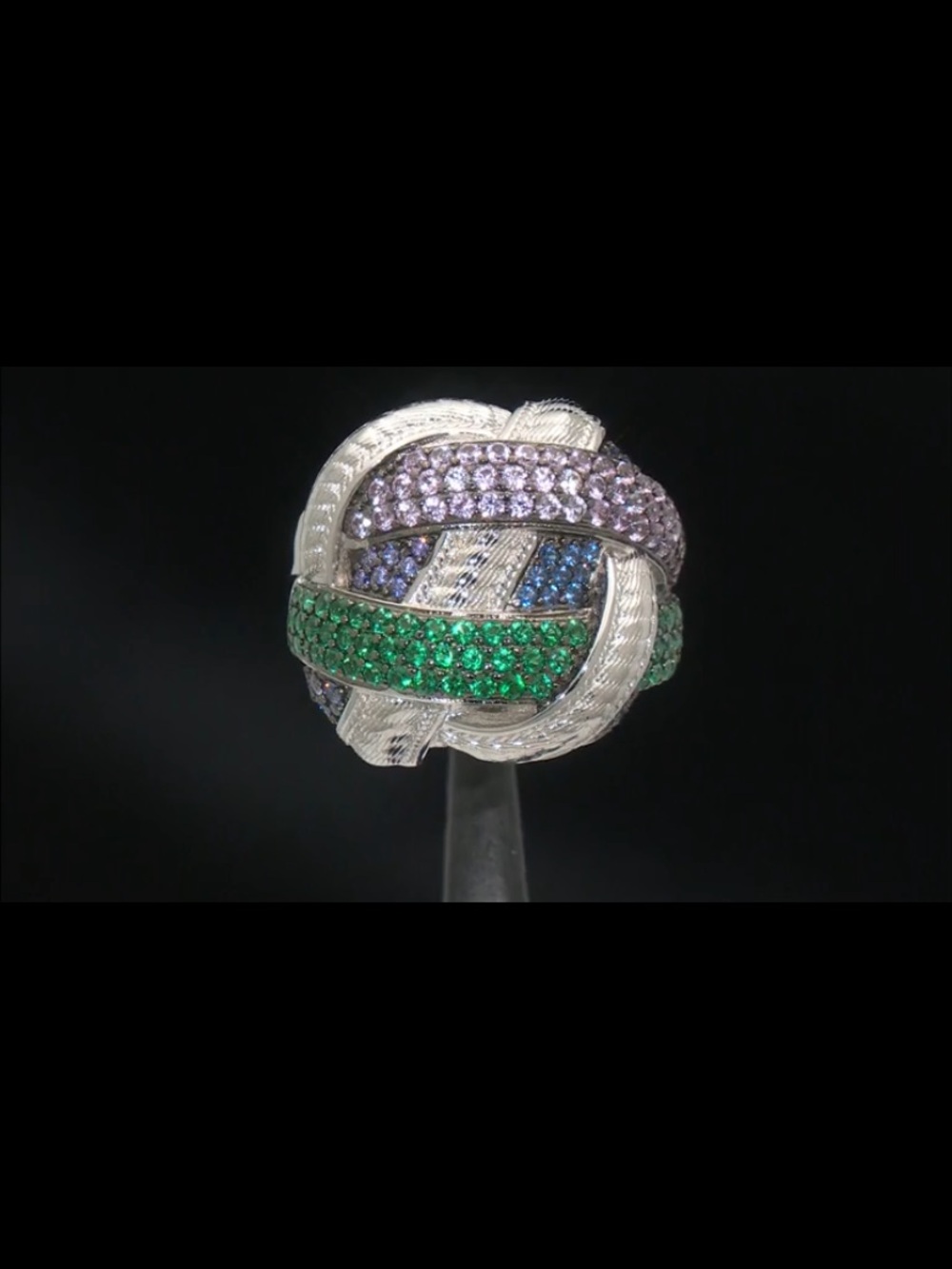 Judith Ripka  Multi-Color Pavé Knot Modern Highway Ring MAGNIFCENT !!